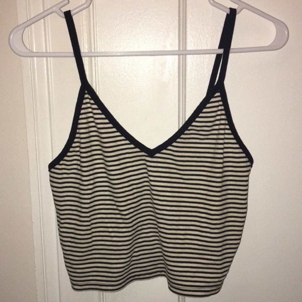 Black and white stripped ribbed crop tank sz L NEW